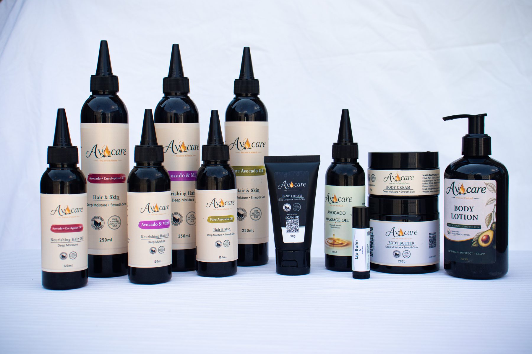 The full Avocare hair, skin and body range